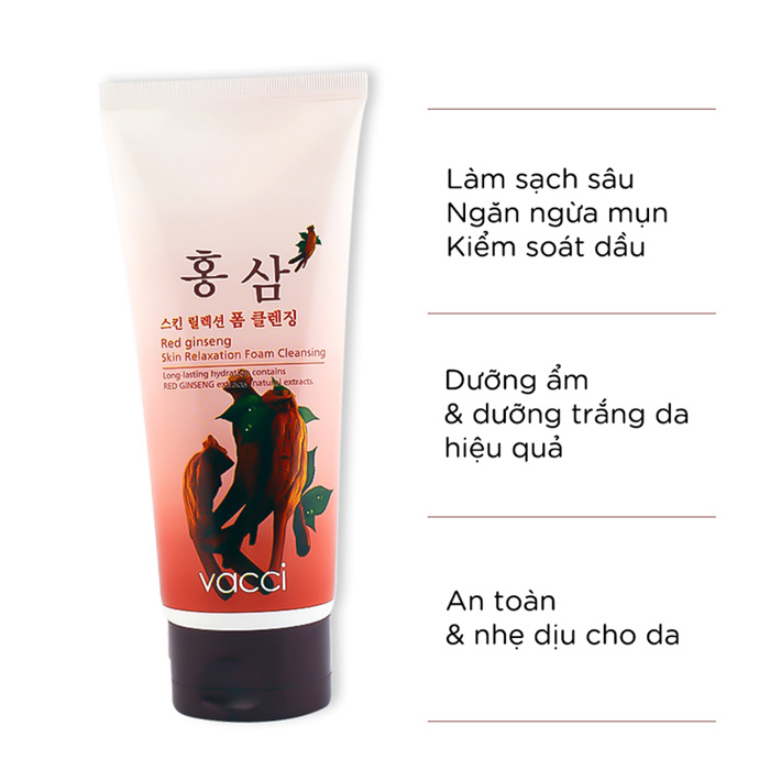 Sữa rửa mặt Vacci tinh chất Nhân sâm đỏ - Red Ginseng Skin Relaxation Foam Cleansing