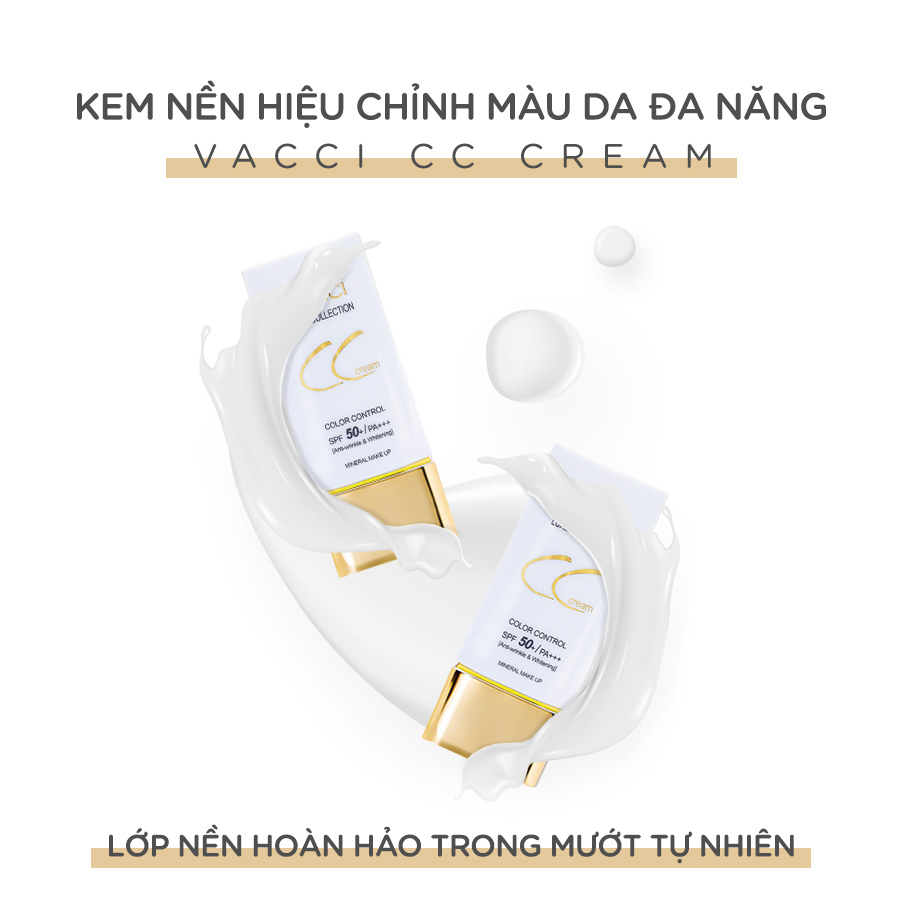 Kem phấn nền dưỡng trắng da đa chức năng CC Cream Vacci spf50/pa   thế hệ mới