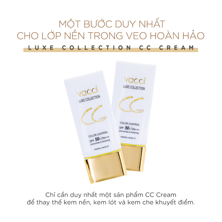 Kem phấn nền dưỡng trắng da đa chức năng CC Cream Vacci spf50/pa   thế hệ mới