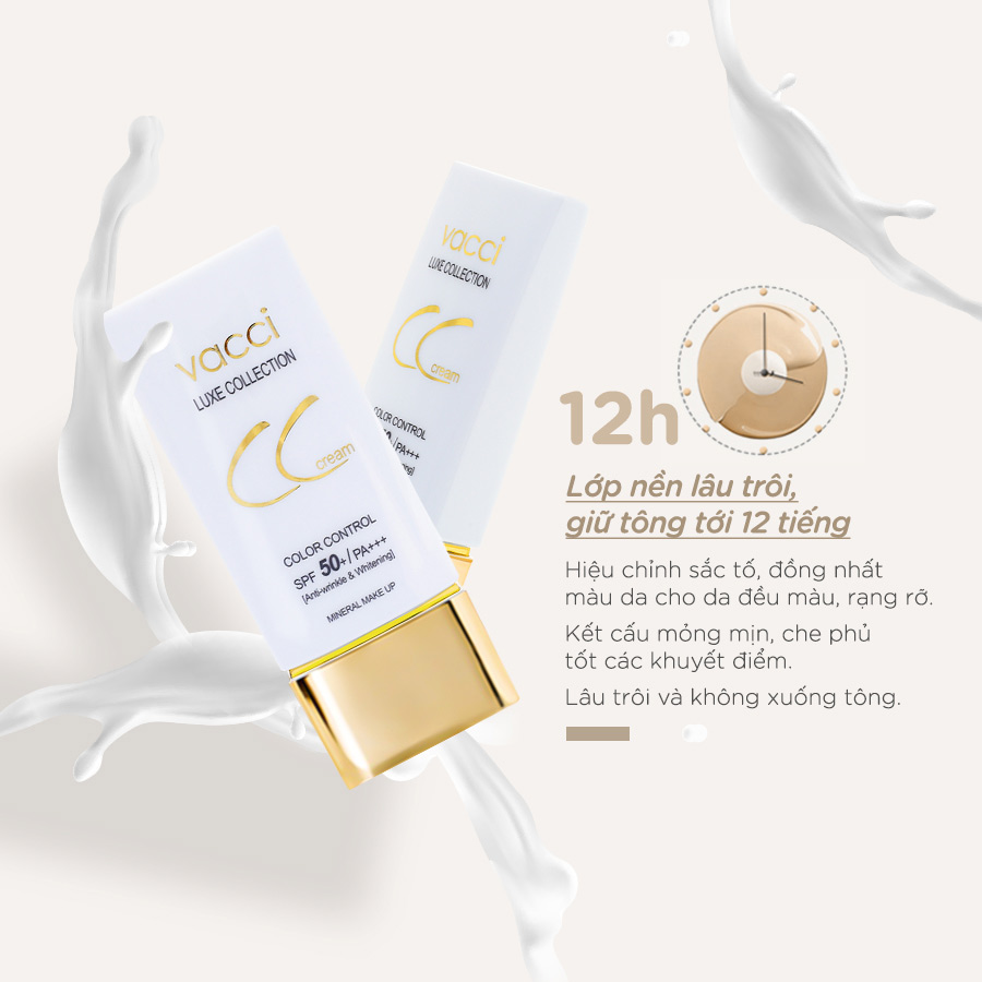 Kem phấn nền dưỡng trắng da đa chức năng CC Cream Vacci spf50/pa   thế hệ mới