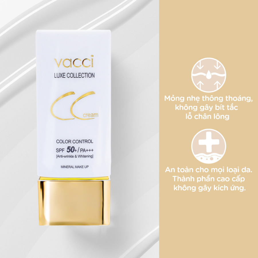 Kem phấn nền dưỡng trắng da đa chức năng CC Cream Vacci spf50/pa   thế hệ mới