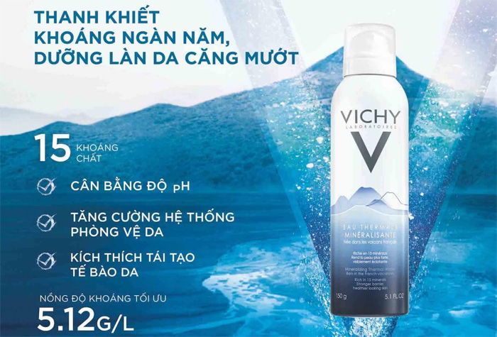 Nước xịt khoáng dưỡng da cấp ẩm Vichy Mineralizing Thermal Water 150ml