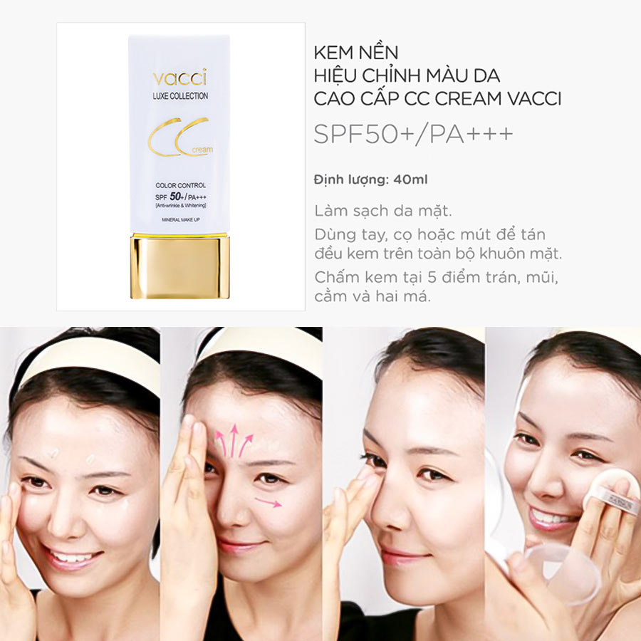 Kem phan nen duong trang da da chuc nang CC Cream Vacci spf50/pa the he moi