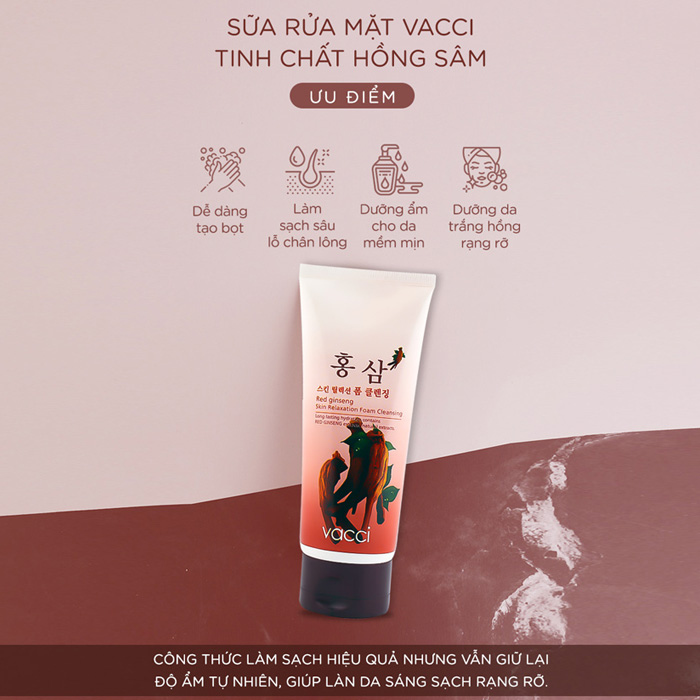 Sữa rửa mặt Vacci tinh chất Nhân sâm đỏ - Red Ginseng Skin Relaxation Foam Cleansing